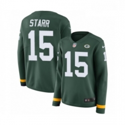 Womens Nike Green Bay Packers 15 Bart Starr Limited Green Therma Long Sleeve NFL Jersey