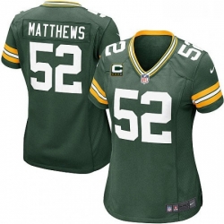 Womens Nike Green Bay Packers 52 Clay Matthews Elite Green Team Color C Patch NFL Jersey