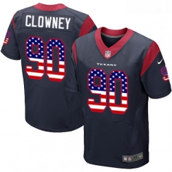 Men Nike Houston Texans 90 Jadeveon Clowney Elite Navy Blue Home USA Flag Fashion NFL Jersey