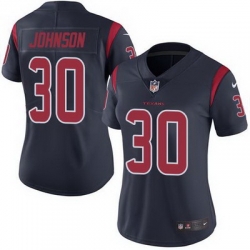 Nike Texans #30 Kevin Johnson Navy Blue Womens Stitched NFL Limited Rush Jersey