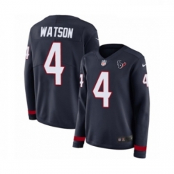 Womens Nike Houston Texans 4 Deshaun Watson Limited Navy Blue Therma Long Sleeve NFL Jersey