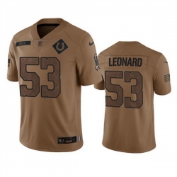 Men Indianapolis Colts 53 Shaquille Leonard 2023 Brown Salute To Sertvice Stitched Football Jersey