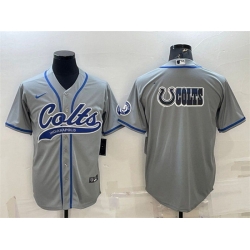 Men Indianapolis Colts Grey Team Big Logo With Patch Cool Base Stitched Baseball Jersey