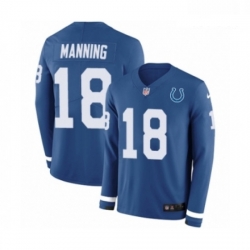 Men Nike Indianapolis Colts 18 Peyton Manning Limited Blue Therma Long Sleeve NFL Jersey