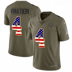 Men Nike Indianapolis Colts 4 Adam Vinatieri Limited OliveUSA Flag 2017 Salute to Service NFL Jersey