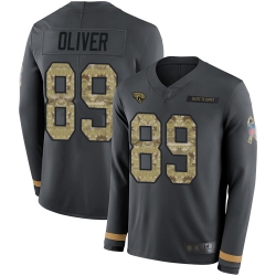 Jaguars 89 Josh Oliver Anthracite Salute to Service Men Stitched Football Limited Therma Long Sleeve Jersey