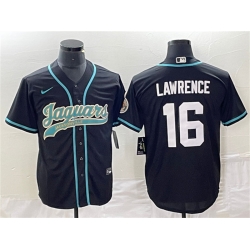 Men Jacksonville Jaguars 16 Trevor Lawrence Black With Patch Cool Base Stitched Baseball Jersey