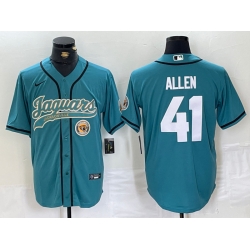 Men Jacksonville Jaguars 41 Josh Allen Teal With Patch Cool Base Stitched Baseball Jersey 1