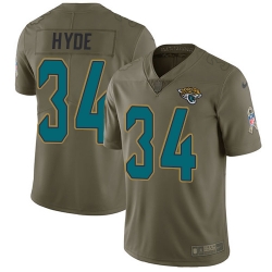 Nike Jaguars #34 Carlos Hyde Olive Men Stitched NFL Limited 2017 Salute To Service Jersey