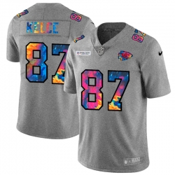 Kansas City Chiefs 87 Travis Kelce Men Nike Multi Color 2020 NFL Crucial Catch NFL Jersey Greyheather