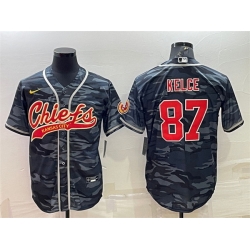 Men Kansas City Chiefs Blank 87 Travis Kelce Grey Navy Camo With Patch Cool Base Stitched Baseball Jersey