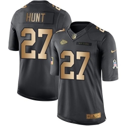 Nike Chiefs #27 Kareem Hunt Black Mens Stitched NFL Limited Gold Salute To Service Jersey