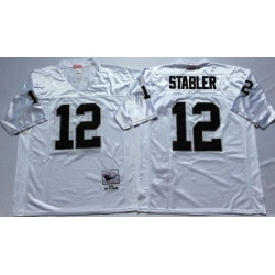 Men Las Vegas Raiders 12 Ken Stabler White M&N Throwback Jersey