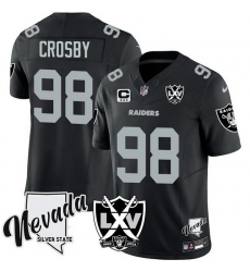 Men Las Vegas Raiders 98 Maxx Crosby Black 2024 F U S E With Nevada Silver Stat Patch And 65th Anniversary Patch 3 Star C Patch Stitched Football Jersey