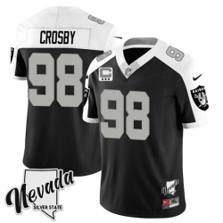 Men Las Vegas Raiders 98 Maxx Crosby Black White 2023 F U S E Nevada Silver Stat With 3 Star C Patch Stitched Football Jersey