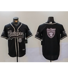 Men Las Vegas Raiders Black Team Big Logo With Patch Cool Base Stitched Baseball Jersey 5