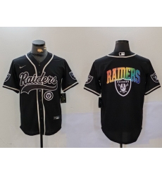 Men Las Vegas Raiders Black Team Big Logo With Patch Cool Base Stitched Baseball Jersey 7