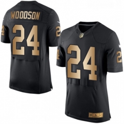 Mens Nike Oakland Raiders 24 Charles Woodson Elite BlackGold Team Color NFL Jersey