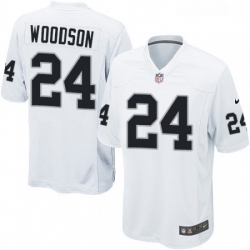 Mens Nike Oakland Raiders 24 Charles Woodson Game White NFL Jersey