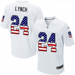 Mens Nike Oakland Raiders 24 Marshawn Lynch Elite White Road USA Flag Fashion NFL Jersey