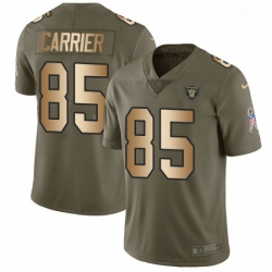 Mens Nike Oakland Raiders 85 Derek Carrier Limited Olive Gold 2017 Salute to Service NFL Jersey