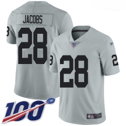 Raiders 28 Josh Jacobs Silver Men Stitched Football Limited Inverted Legend 100th Season Jersey