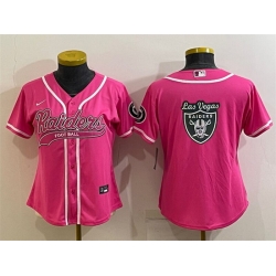 Women Las Vegas Raiders Pink Team Big Logo With Patch Cool Base Stitched Baseball Jersey