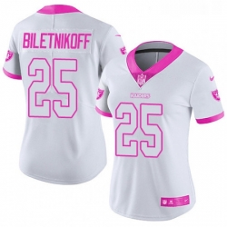 Womens Nike Oakland Raiders 25 Fred Biletnikoff Limited WhitePink Rush Fashion NFL Jersey