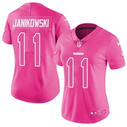 Womens Nike Raiders #11 Sebastian Janikowski Pink  Stitched NFL Limited Rush Fashion Jersey