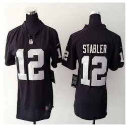 women New Raiders #12 Kenny Stabler Black Team Color NFL Elite Jersey