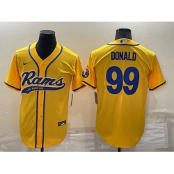 Men Los Angeles Rams 99 Aaron Donald Yellow Cool Base Stitched Baseball Jersey