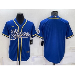 Men Los Angeles Rams Blank Blue With Patch Cool Base Stitched Baseball Jersey_ u526F u672C