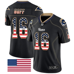 Nike Rams #16 Jared Goff Black Men Stitched NFL Limited Rush USA Flag Jersey