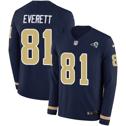 Nike Rams 81 Gerald Everett Navy Blue Team Color Men s Stitched NFL Limited Therma Long Sleeve Jersey