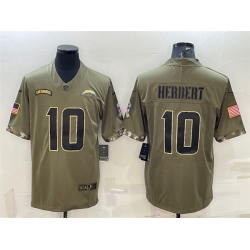 Men Los Angeles Chargers 10 Justin Herbert Olive 2022 Salute To Service Limited Stitched Jersey