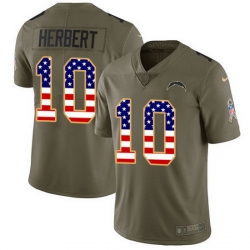 Nike Chargers 10 Justin Herbert Olive USA Flag Men Stitched NFL Limited 2017 Salute To Service Jersey