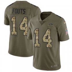 Youth Nike Chargers #14 Dan Fouts Olive Camo Stitched NFL Limited 2017 Salute to Service Jersey