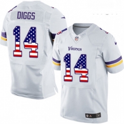 Mens Nike Minnesota Vikings 14 Stefon Diggs Elite White Road USA Flag Fashion NFL Jersey