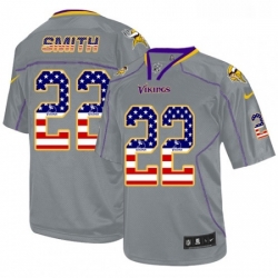 Mens Nike Minnesota Vikings 22 Harrison Smith Elite Grey USA Flag Fashion NFL Jersey