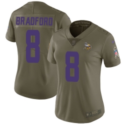 Womens Nike Vikings #8 Sam Bradford Olive  Stitched NFL Limited 2017 Salute to Service Jersey