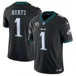 Men Philadelphia Eagles 1 Jalen Hurts Black 2023 F U S E  With C Patch Vapor Untouchable Limited Stitched Football Jersey