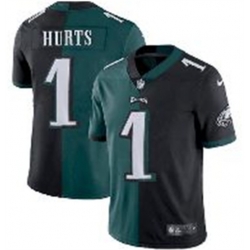 Men Philadelphia Eagles 1 Jalen Hurts Black  26 Green Split Limited Stitched Jersey