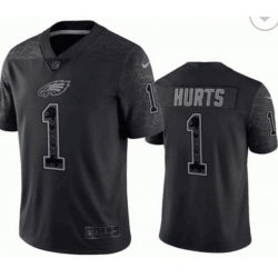 Men Philadelphia Eagles 1 Jalen Hurts Black Reflective Limited Stitched Jersey