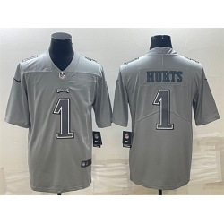 Men Philadelphia Eagles 1 Jalen Hurts Gray Atmosphere Fashion Stitched Jersey