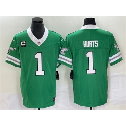 Men Philadelphia Eagles 1 Jalen Hurts Green 2023 F U S E  Vapor Untouchable With C Patch Stitched Football Jersey