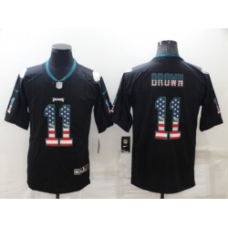 Men Philadelphia Eagles 11 A J Brown Black USA Flag Color Rush Limited Stitched Jerse