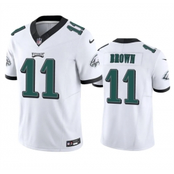 Men Philadelphia Eagles 11 A  J  Brown White 2023 F U S E  Vapor Untouchable Stitched Football Jersey