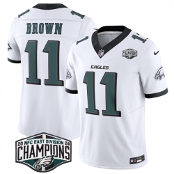 Men Philadelphia Eagles 11 A J  Brown White 2024 New NFC East Champions F U S E  Vapor Untouchable Limited Stitched Football Jersey