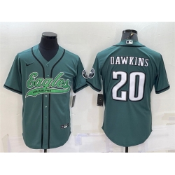 Men Philadelphia Eagles 20 Brian Dawkins Green With Patch Cool Base Stitched Baseball Jersey