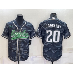 Men Philadelphia Eagles 20 Brian Dawkins Grey Camo With Patch Cool Base Stitched Baseball Jersey